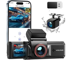 WOLFANG automobilinis vaizdo registratorius su priekine ir galine 4K/1080p kamera, Wi-Fi, WD05
