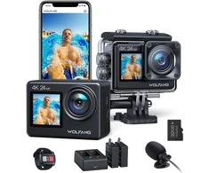 WOLFANG sporto kamera 4K UHD 24 MP Wi-Fi, atspari vandeniui iki 40 m GA200