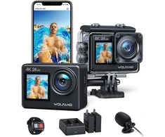 WOLFANG veiksmo kamera 4K 24 MP su Wi-Fi, EIS stabilizavimu ir 40 m atsparumu vandeniui GA200