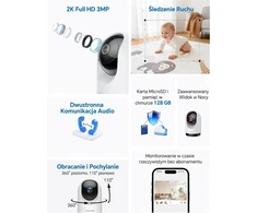 WOLFANG vidaus Wi-Fi stebėjimo kamera 2K 3 MP su 360° pasukimu ir naktiniu matymu WS03