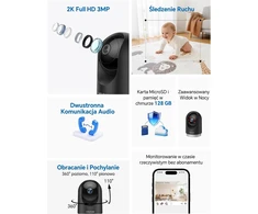 WOLFANG vidaus Wi-Fi stebėjimo kamera 2K su 360° PTZ ir automatiniu sekimu WS03B-2