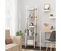WOLTU pastatoma kopėčių lentyna su 5 MDF lentynomis ir 4 kabliais, 40 x 36 x 170 cm, RGB9289whe