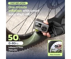 Woowind elektrinė mini dviračio pompa su manometru, 120 PSI, USB-C, Presta ir Schrader