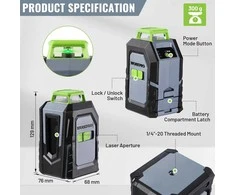 WORKPRO 360° kryžminis žalias lazerinis nivelyras su stovu, automatinis išlyginimas, W002905A