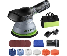 WORKPRO akumuliatorinė ekscentrinė poliravimo mašina 12 V, 150 mm, 2800-5500 aps./min, rinkinys su 2 baterijomis