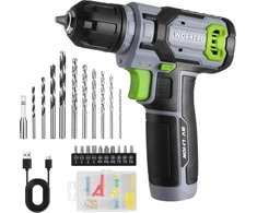 WORKPRO akumuliatorinis gręžtuvas 8 V su 10 mm griebtuvu, LED lempute, kintamu greičiu, 53 dalių priedų komplektu