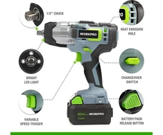WORKPRO akumuliatorinis smūginis veržliasukis 20 V, 300 Nm, 1/2 col., W125062AU
