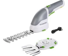 WORKPRO belaidės žolės ir krūmų žirklės 3,6 V Li-ion 2 Ah, 2 ašmenų rūšys, pjovimo plotis 75 mm, baltos