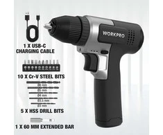 WORKPRO belaidžių suktuvų rinkinys 8 V, USB-C įkrovimas, 2000 mAh akumuliatorius, W122081A