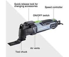 WORKPRO daugiafunkcinis osciliacinis įrankis 300W, 7 greičiai, su 17 priedų, W124746AU