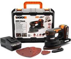 WORX akumuliatorinė detalioji šlifuoklė 20 V su dulkių maišeliu WX822