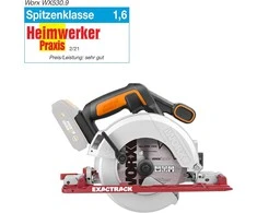 WORX akumuliatorinis rankinis diskinis pjūklas 20 V, 165 mm, su dulkių adapteriu, WX530.9