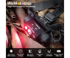 Wurkkos LED galvos žibintas, 4000 lm, įkraunamas, IP67, magnetinis, HD50