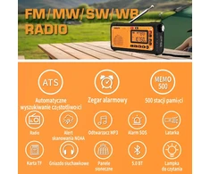 XHDATA nešiojamas radijas FM/AM/SW/WB, saulės įkrovimas, 3000 mAh akumuliatorius, Bluetooth, D-608WB