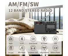XHDATA nešiojamas radijas su FM/AM/SW, Bluetooth, USB, TF, juodas, D368