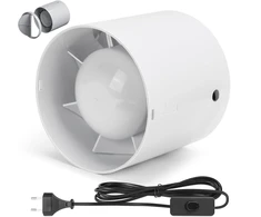 XIIW Kanalinis ventiliatorius, 100 mm skersmens, 130 m³/h, su 3 m laidu ir jungikliu, tylus veikimas