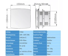 XIIW tyliai veikiantis vonios ventiliatorius su laikmačiu, atbuliniu vožtuvu, 100 mm, 12 W, 34 dB