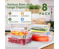 YASHE maisto laikymo indų rinkinys su dangteliais, 8 vnt., 11 l, be BPA