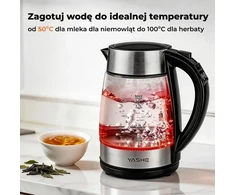 YASHE stiklinis elektrinis virdulys 1,7 l 2200 W su temperatūros reguliavimu FK-1805-1-E