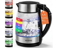 YASHE stiklinis elektrinis virdulys 1,7 l 2200 W su temperatūros reguliavimu FK-1805-1-E