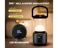 Yonktoo LED stovyklavimo lempa, 10400 mAh, aliuminio korpusas, 5 apšvietimo režimai, LCD ekranas