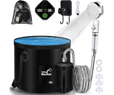 YOOHBERRYS nešiojamas dušas su 6000 mAh baterija, LED rodmenimis ir 2 m žarna, HY5039