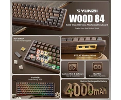 YUNZII mechaninė belaidė klaviatūra WOOD84, 75 %, Bluetooth, 2,4 GHz, USB-C, ruda