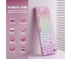 YUNZII X98 belaidė mechaninė žaidimų klaviatūra su ratuku, 98 klavišų, rožinė