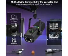 Zealsound dinaminis mikrofonas su USB ir XLR, RGB apšvietimu, 50 Hz–14 kHz, KD8S-EU