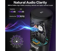 ZealSound USB kondensatorinis biurinio tipo mikrofonas su RGB apšvietimu ir triukšmo mažinimu BD2-EU