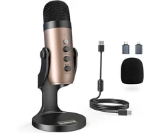 Zealsound USB kondensatorinis mikrofonas su triukšmo slopinimu, kardioidine kryptimi, K66 Gold
