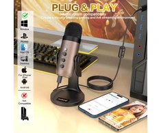 Zealsound USB kondensatorinis mikrofonas su triukšmo slopinimu, kardioidine kryptimi, K66 Gold