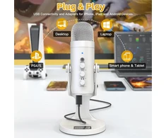 ZealSound USB kondensatorinis mikrofonas su triukšmo mažinimu, ausinių stebėjimu, Plug&amp;Play, K66 Pearl Baltas