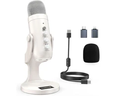 ZealSound USB kondensatorinis mikrofonas su triukšmo mažinimu, ausinių stebėjimu, Plug&amp;Play, K66 Pearl Baltas