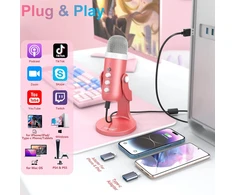Zealsound USB stalo mikrofonas su kardioidine kryptimi, Echo funkcija, 3,5 mm ausinių išvestimi, K66P-Roze modelis