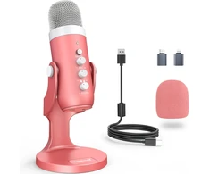 Zealsound USB stalo mikrofonas su kardioidine kryptimi, Echo funkcija, 3,5 mm ausinių išvestimi, K66P-Roze modelis