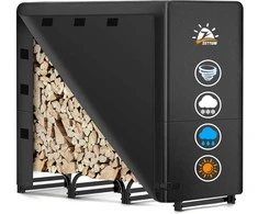 Zettum metalinė malkų lentyna su 600D uždanga, 121 x 35 x 121 cm, atspari vandeniui, juoda
