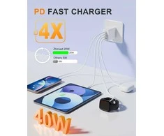 Zhiroad 40 W greita 4 portų sieninė USB-C ir USB-A įkroviklio stotelė (2 vnt., QC3.0/PD3.0, balta)