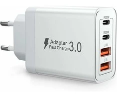 zhiroad 40W USB-C sieninis įkroviklis, 2x USB-C + 2x USB-A, greitas PD3.0, baltas