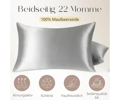 ZIMASILK šilkinė pagalvės užvalkalas, 100% morvų šilkas, 22 momme, 40x80 cm, sidabro pilka