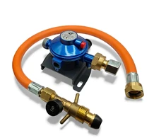 30 mbar LPG dujų slėgio reguliatoriaus komplektas su 450 mm POL–W20 aukšto slėgio žarna, 10 mm
