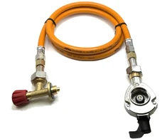 LPG aukšto slėgio dujų žarna 1,5 m su 27 mm Clip-On adapteriu ir Campingaz 901 / 904 / 907 jungtimi