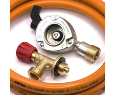 LPG aukšto slėgio dujų žarna 80 cm su 27 mm Clip-On adapteriu ir Campingaz 901 / 904 / 907 jungtimi