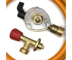 LPG aukšto slėgio oranžinė dujų žarna 1,5 m su 20 mm Clip-On adapteriu ir Campingaz 901 / 904 / 907 jungtimi