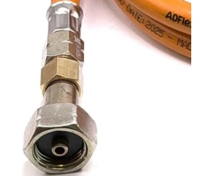 LPG aukšto slėgio oranžinė dujų žarna 1,5 m su 21 mm Clip-On adapteriu ir Campingaz 901 / 904 / 907 jungtimi