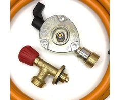 LPG aukšto slėgio oranžinė dujų žarna 80 cm su 21 mm Clip-On adapteriu ir Campingaz 901 / 904 / 907 jungtimi