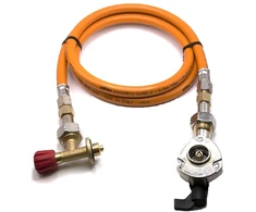 LPG aukšto slėgio oranžinė dujų žarna 80 cm su 21 mm Clip-On adapteriu ir Campingaz 901 / 904 / 907 jungtimi