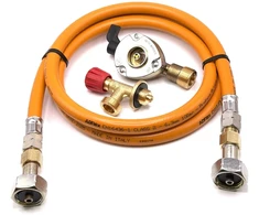 LPG aukšto slėgio oranžinė dujų žarna 80 cm su 20 mm Clip-On adapteriu ir Campingaz 901 / 904 / 907 jungtimi