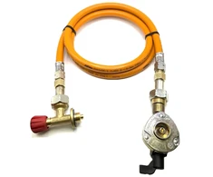 LPG aukšto slėgio oranžinė dujų žarna 80 cm su 20 mm Clip-On adapteriu ir Campingaz 901 / 904 / 907 jungtimi