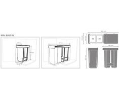 Brabantia šiukšlių dėžė, montuojama, Sort &amp; Go 2 x 30L
